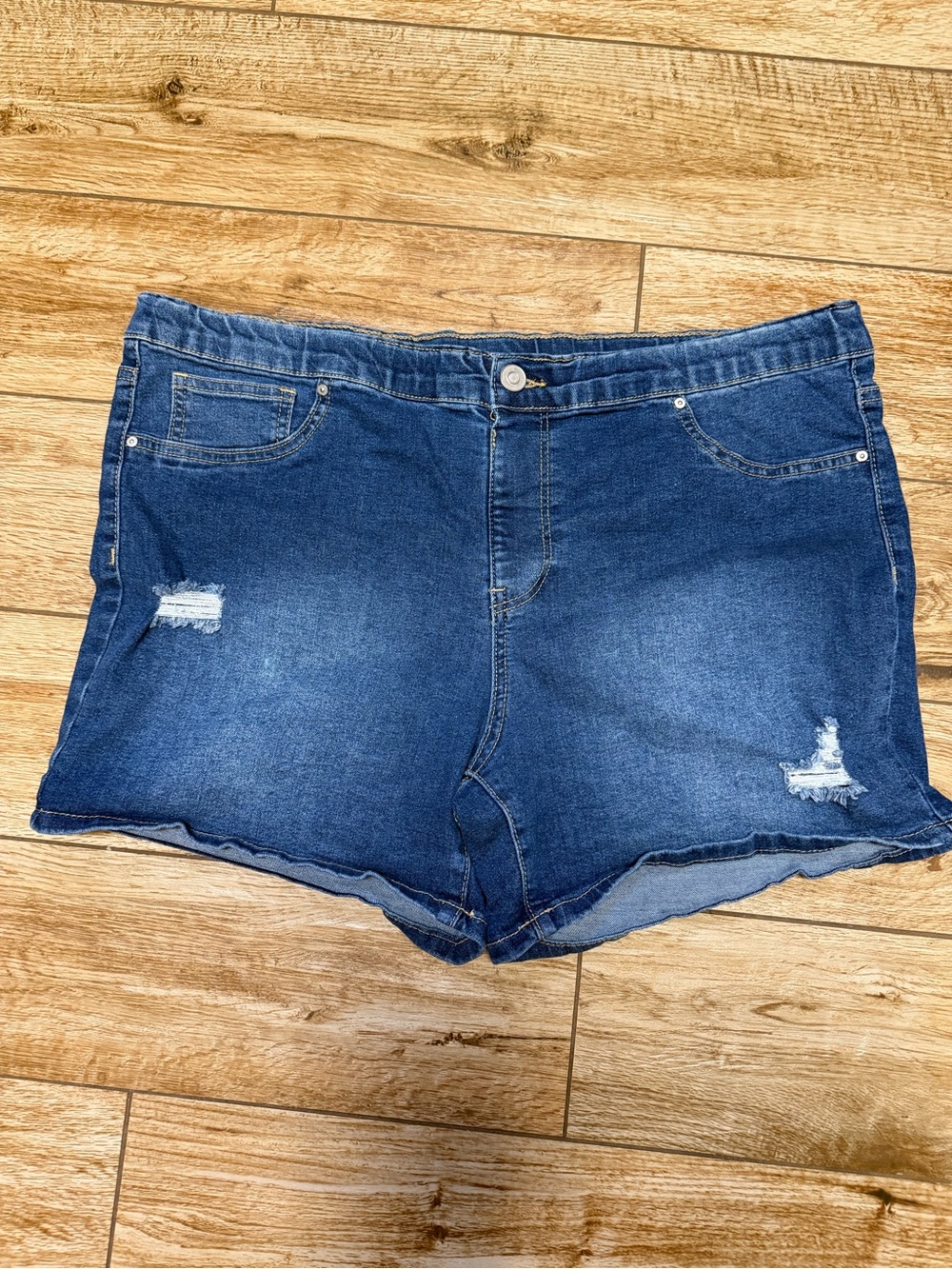 just be Dark Blue Distressed Denim Shorts
